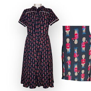 Unique Vintage Soldier Print Retro Pin Up Fit and Flare Shirtdress Black Red 4